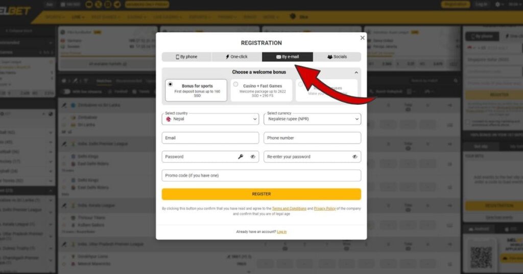 MelBet Registration For email